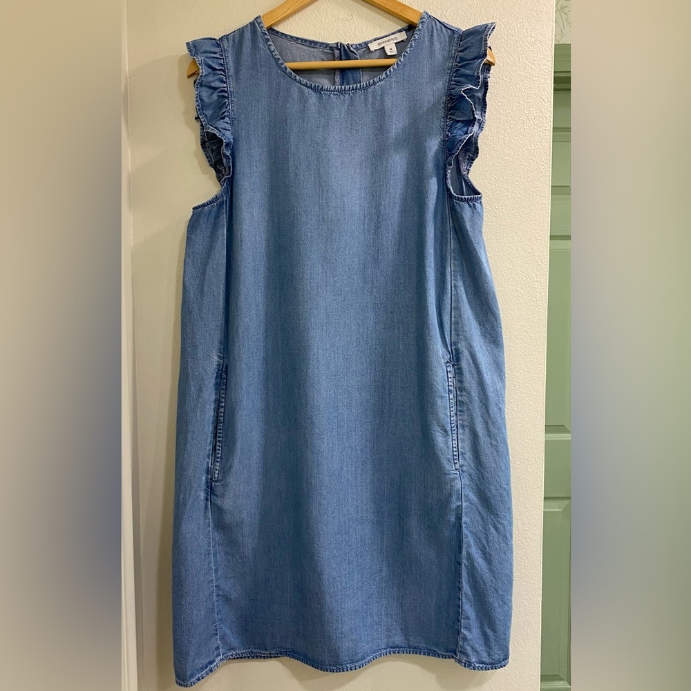 Monograph Light Blue Denim Midi Dress with Ruffle Sleeves Medium